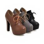 Womens Block Heel Lace Up Platform Casual Ankle Boots Office Shoes Pumps