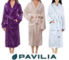 Womens Fleece Robe with Waffle Trim Plush Warm Long Spa Night Bathrobe Sleepwear