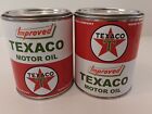 2 Texaco Improved Motor Oil Cans 1 pt. - (Reproduction Metal Can Collectible)