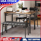 4Pcs Dining Set for 4 Table and Upholstered Bench Chairs Wood Top Small Kitchen