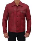 Mens Genuine Soft Lambskin Leather Trucker Jacket Vintage Red Levi's Denim Style