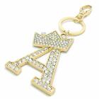 Rhinestone Studed Crown Alphabet Initial Letter A-Z Keychain Key Ring Bag Charm