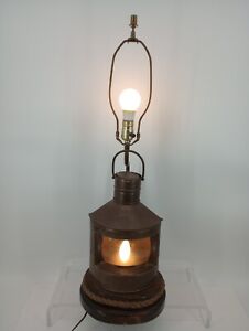 Vintage Metal Port  Ship Light 3 Way Table Lamp Marine Boat Yellow Glass 33
