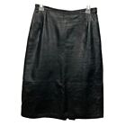 Unbranded Womens Vintage Leather Skirt SZ 10 Black with Lining Buttons Zipper Mi