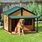 Outdoor Wooden Raised Cabin Dog House w/ Porch, Medium/Large, 53 Lbs., Yellow