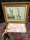 Vintage oil painting on canvas harbor scene signed Suzanne Brown listed artist