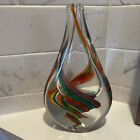 Vintage Murano Looking Glass Vase with Rainbow Swirls 10.5” T BRS