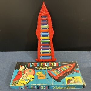 Vintage Bar-Zim Toy Clown Xylophone w Colored Notes In Original Decorative Box