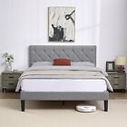 Twin Full Queen Bed Frame w/ Tufted Headboard Platform Bed Wooden Slat Support