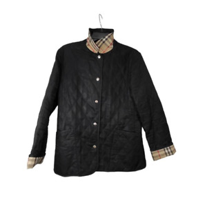 Burberry London Nova Check Quilted Jacket Women's S Black Solid Buttons Collar
