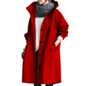 Womens Oversize Hooded Trench Coat Ladies Outdoor Wind Raincoat Forest Jacket