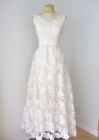 Vtg 1950's classic white lace long wedding gown pearl beaded S