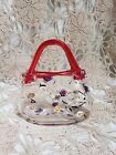 New ListingHand Blown Art Glass Red & Clear Millefiori Purse/Vase  With Applied Handles