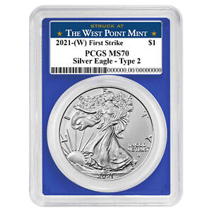 2021 (W) $1 Type 2 American Silver Eagle PCGS MS70 FS West Point Label Blue F...