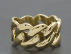 Real 10K Solid Yellow Gold 10mm Shiny Band Cuban Chain Men Ring 5.3gr All Sizes
