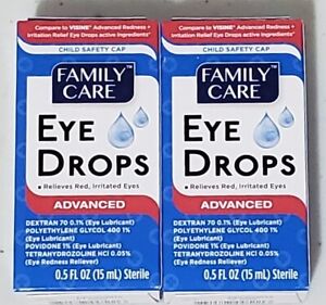 SET OF 2 Family Care Eye Drops Advanced Relieves Red Irritated Eyes 0.5oz
