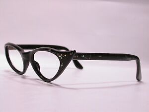 Vintage Mid Century Selecta Black Rhinestone Cat Eye Eyeglasses Made In France