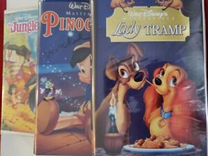 Lot Of 3 Disney VHS Movies! Vintage Lady &the Tramp,Pinocchio,jungle Book