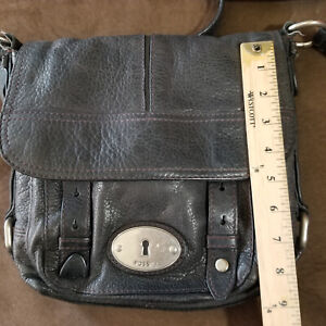VTG FOSSIL MADDOX CROSS BODY PURSE BROWN LEATHER WITH GRAY TONE
