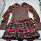 Eliane Et Lena Boutique Girls Dress Full Skirt Velvet US Size 7 Brown Red Plaid