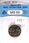 2004-D State Quarter Wisconsin Extra Leaf High ANACS MS-65 #5592