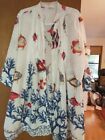 Antica Sartoria  XL Button Front Top Cover Up Tunic Dress Pleated Embroidered