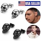 Punk Goth Stainless Steel Skull Skeleton Ear Stud Earrings Men Women Pierced USA