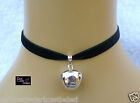 9mm Handmade black velvet choker necklace silver bell cat collar goth cosplayUK