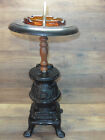 Ashtray Standing Pot Bellied Stove w/ Amber Glass 22