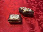 2 FRENCH PORCELAIN PINK & BURGUNDY AND GILT 2” & 3.5” HINGED TRINKET BOXES