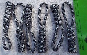 6 - SIX Paracord Zipper Pull White Grey Black snake knot HANDMADE IN THE USA