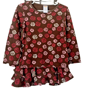 Gymboree Set Shirt Matching Ruffled Skirt Pink Brown Floral Toddler Size 4T