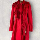 Moschino Coat Womens 12 Trench Long Red Wool Cashmere Zippered Ruffle Trim R2