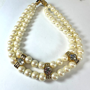 Vintage Necklace Givenchy Double Strand Simulated Pearl Choker 13inches Signed