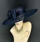 M23155 ( Navy blue) Wide Brim Sinamay Fascinator hat for Kentucky Derby, Wedding