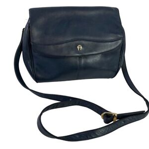 Etienne Aigner Womens Navy Blue Vintage Shoulder Bag Crossbody Purse Flap Close