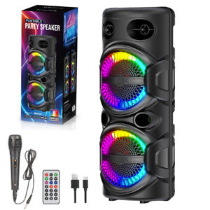 Portable Bluetooth Speaker Dual 8 inch Subwoofer Party Heavy Bass Sound System