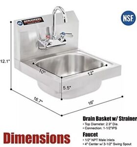 Stainless Steel Sink - NSF Commercial Wall Mount Kitchen Sink - Small Hand Sink