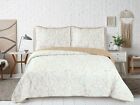 Embroidered Cotton Blend Soft Reversible Bedding Bedspread Quilt Set Modern Leaf