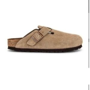 Birkenstock Boston Suede Soft Footbed Clogs in Taupe