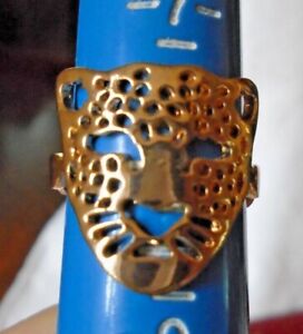 Mens Ladies Cheetah Leopard Tiger Face Ring Rosy Goldtone  Size 8 Statement Ring