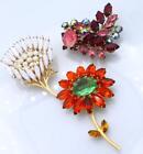 VINTAGE RHINESTONE BROOCH PIN LOT DAISY FLOWER*PINK MOLDED GLASS RED MARQUISE