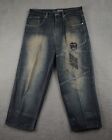 Southpole Wide Leg Jeans 40x29.5 Embroidered Patch Fade Y2K Baggy Skater Street