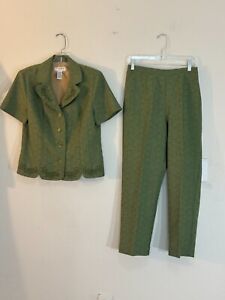 Sag Harbor green polyester short sleeve pant suit size 10