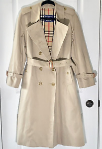 Burberrys Womens Sz 12 Petite Double Breasted Belted Trench Coat Classic Career