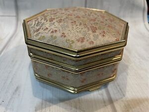 Japanese Vintage Music Box Trinket Box Jrewekry Box Upholstered Gold Tone Flower