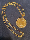 Solid 10k Gold Figaro Chain Necklace 5mm 18' with GF GP Coin Pendant
