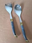 Vintage Laguiole Serving Spoons Set Gray Pearl Handle Bee