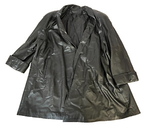 Jacqueline Ferrar Trench Coat Women's Size XL Long Black Leather Coat  [C43]