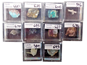 Micromount Mineral Lot MM96-10 Fine Specimens in Acrylic Boxes-Visit eBay Store!